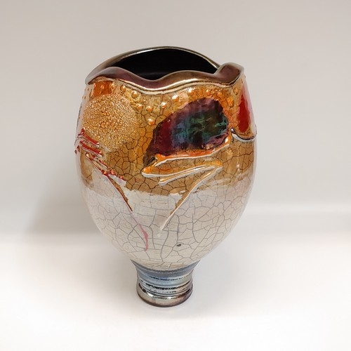 Click to view detail for #221180 Raku Vase 3xFired 9.5x6 $42